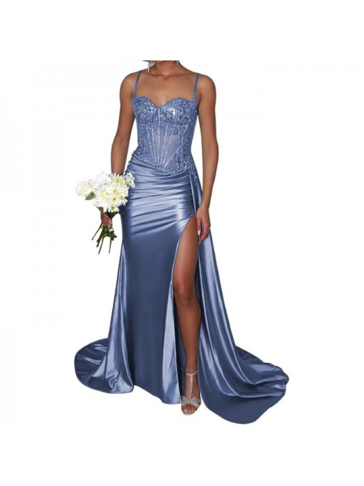 Vestito Donna Maxi Diciottesimo Festa Occasione Speciale Party Dress Grigio Blu  110551